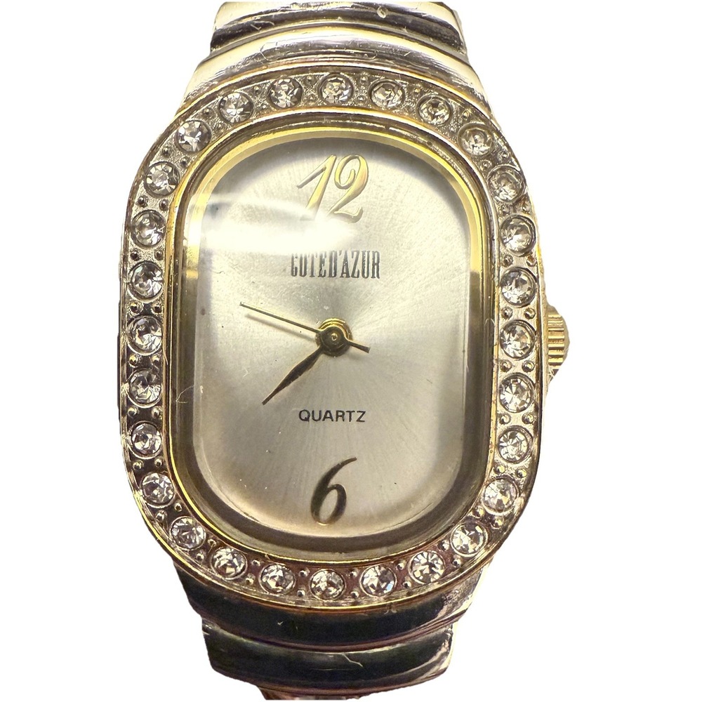 Vintage COTE D'AZUR Watch Women 22mm Crystal Silver Tone NEW BATTERY! Open Cuff